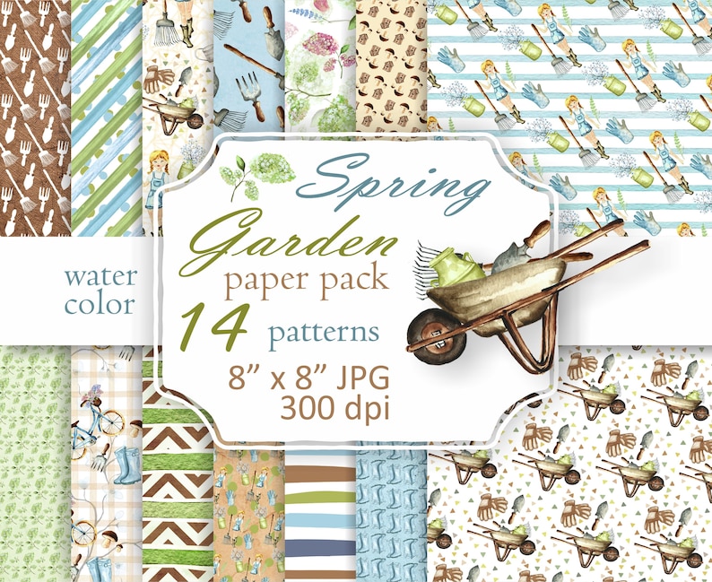 Garden Spring Paper Pack. Watercolor Paper Spring Green Blue. - Etsy