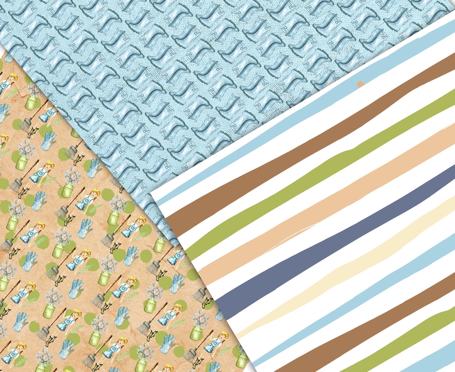 Garden Spring Paper Pack. Watercolor Paper Spring Green Blue. - Etsy