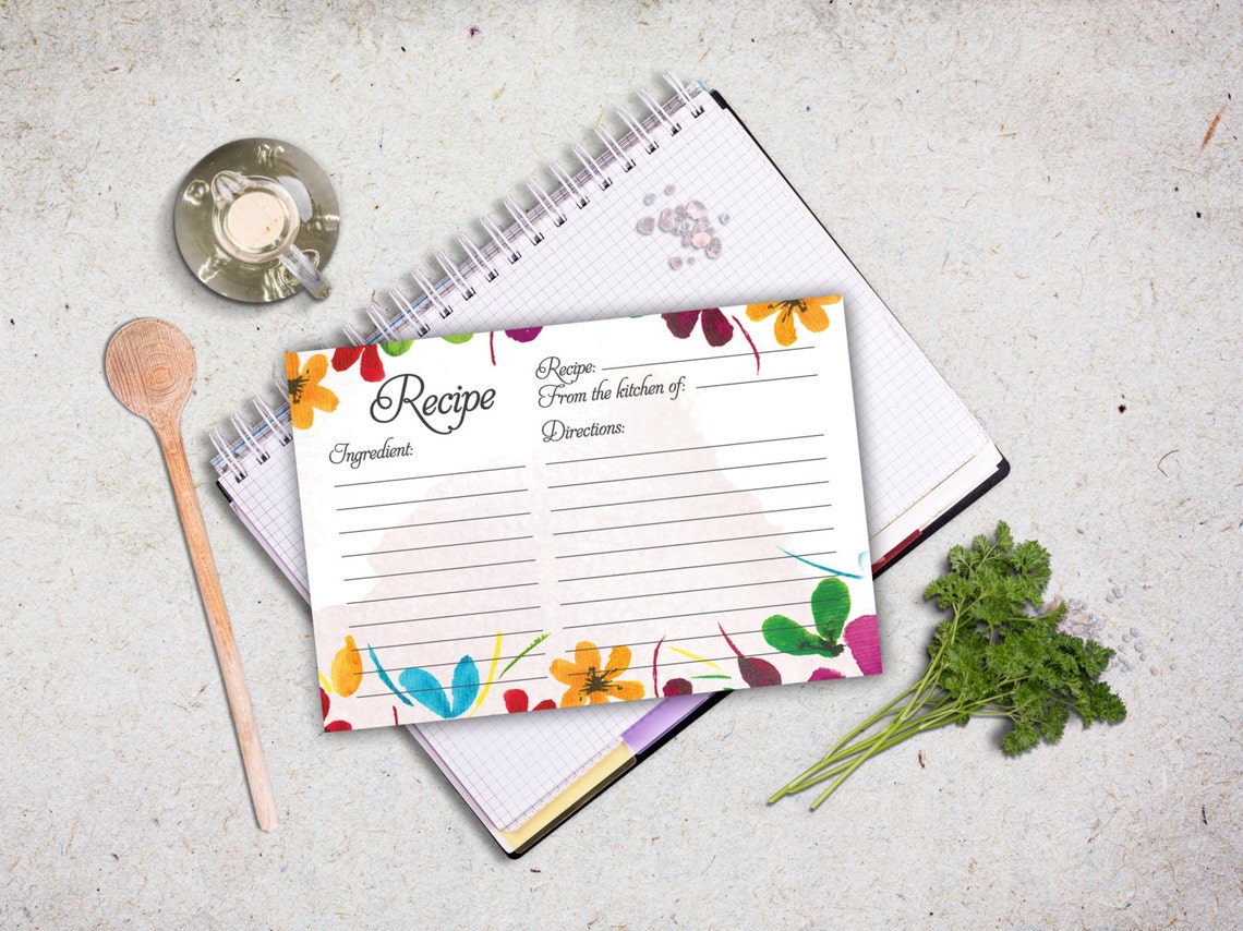 Recipe Card Bridal Printable. Instant Download Recipe Card. Watercolor Colorful Recipe Card. - Etsy