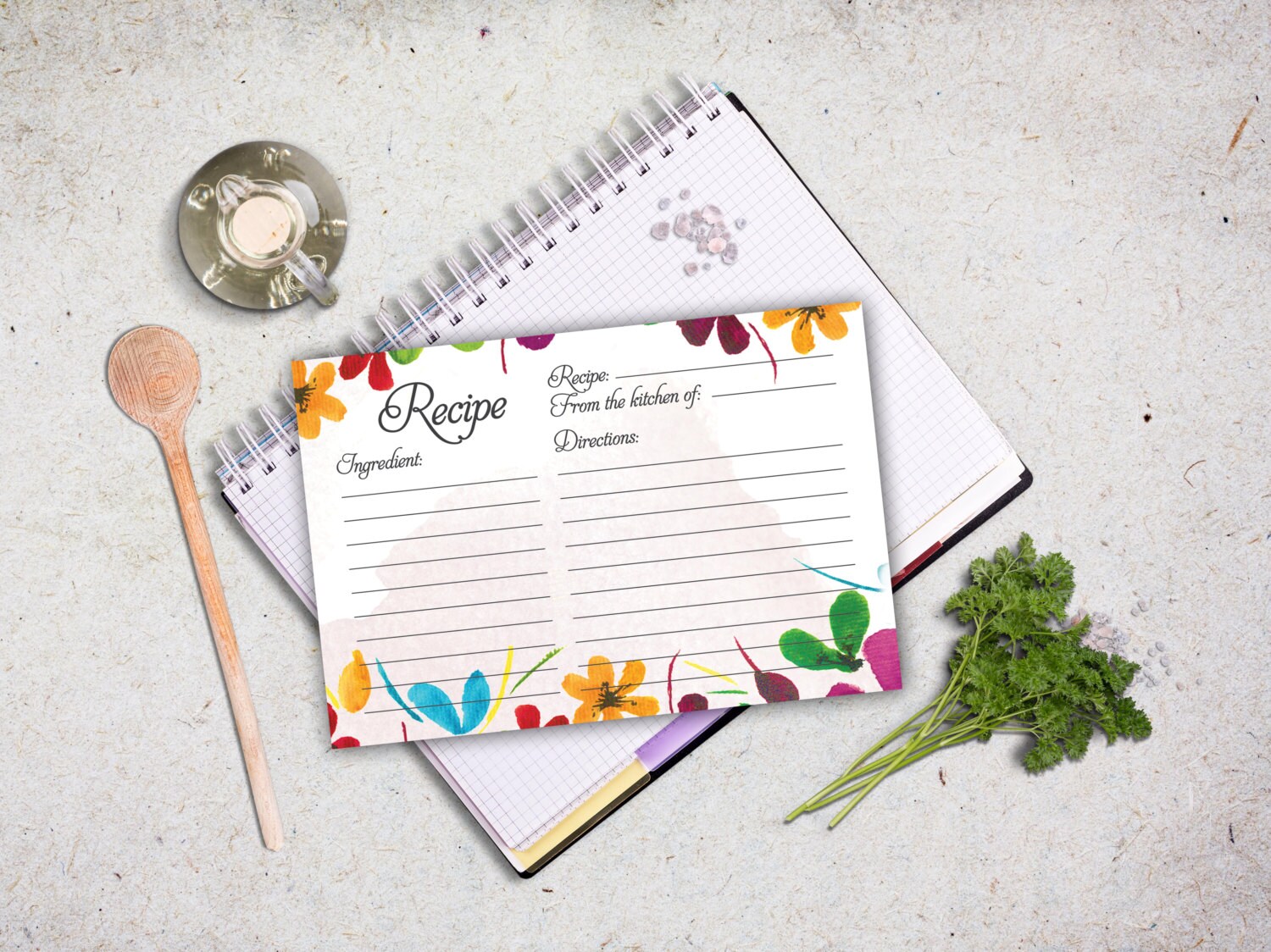 Recipe Card Bridal Printable. Instant Download Recipe Card. Watercolor ...