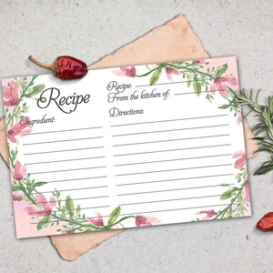Recipe Card Printable. Bridal Recipe Card. Printable Recipe Card Watercolor. - Etsy
