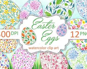 Easter eggs clip art. Watercolor Easter eggs, Instant download Easter clipart.