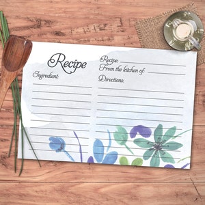 Bridal Recipe Card Printable. Instant Download Recipe Card. Watercolor Floral Recipe Card. - Etsy