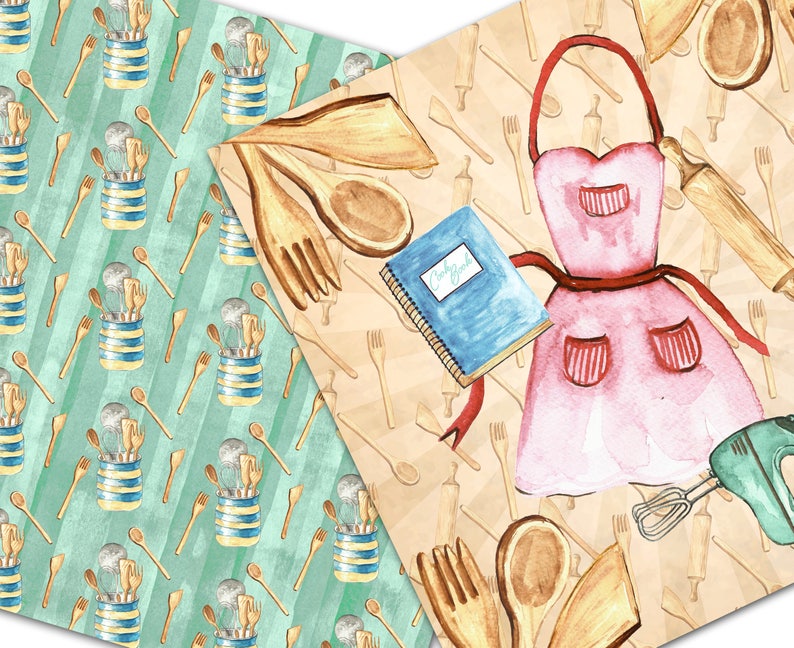 Kitchen Digital Paper Pack. Cooking Objects Paper. Kitchen Etsy