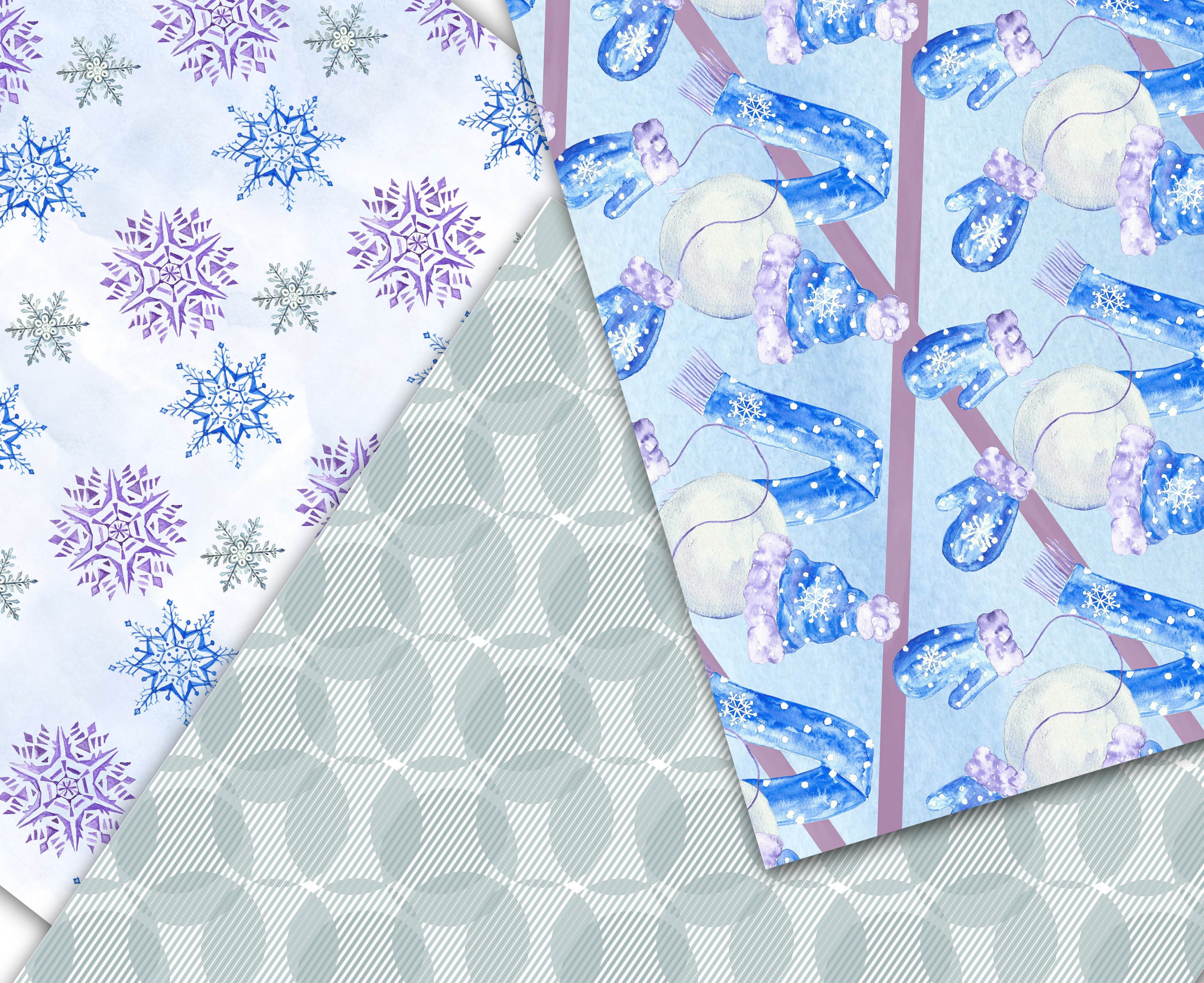 Winter Fun Paper Pack. Seasonal Background Blue Purple. Watercolor ...