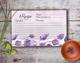 Recipe Card.  Instant Download Recipe Card, Floral Recipe Card, Recipe Card Printable