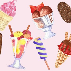 Ice cream clip art watercolor. Watercolor ice cream clipart. Summer clip art watercolor. Popsicle chocolade cone. Food images. image 2