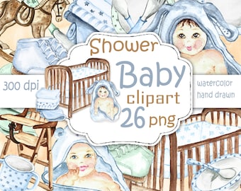 Shower baby clip art. Watercolor baby boy clipart blue. Baby boy blue clip art. Nursery clipart watercolor.