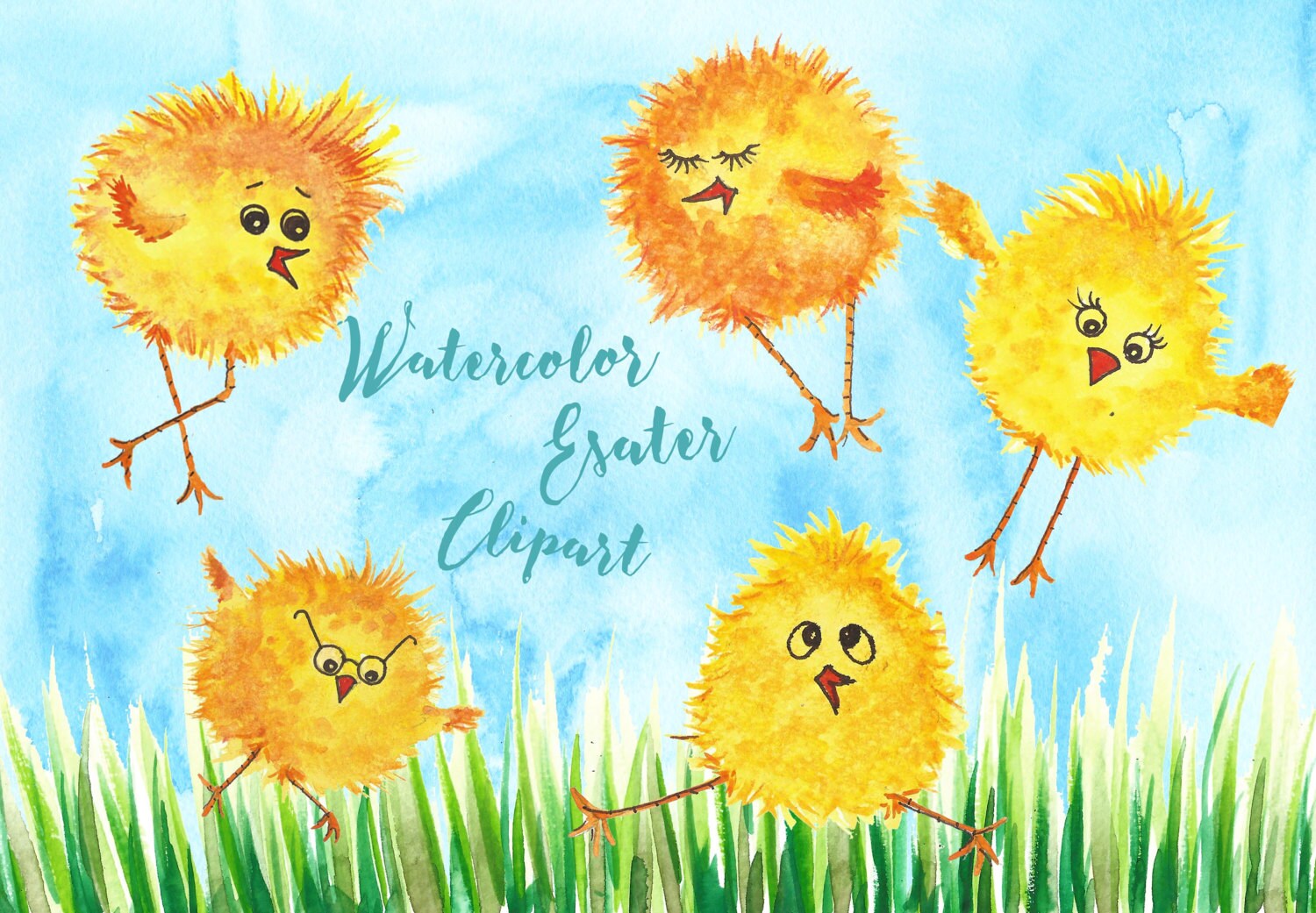 Easter Chicken Clip Art Easter Watercolor Clipart Easter - Etsy