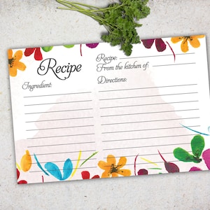 Recipe Card Bridal Printable. Instant Download Recipe Card. Watercolor Colorful Recipe Card. - Etsy