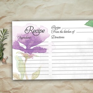 Bridal Recipe Card Printable. Instant Download Recipe Card. Watercolor Floral Recipe Card. - Etsy