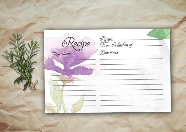 Bridal Recipe Card Printable. Instant Download Recipe Card. Etsy