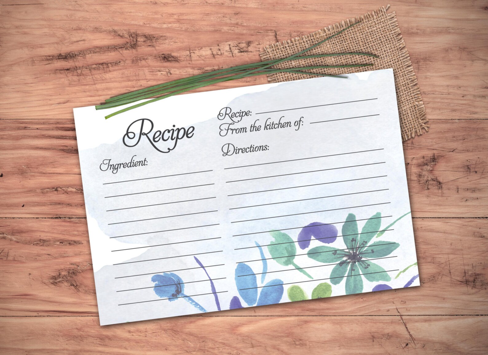 Bridal Recipe Card Printable. Instant Download Recipe Card. Watercolor Floral Recipe Card. - Etsy
