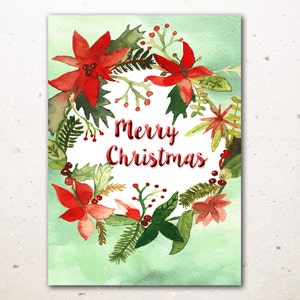 Digital Christmas Card, Watercolor Christmas printable card. Christmas wreath cards. Christmas decoration. image 3