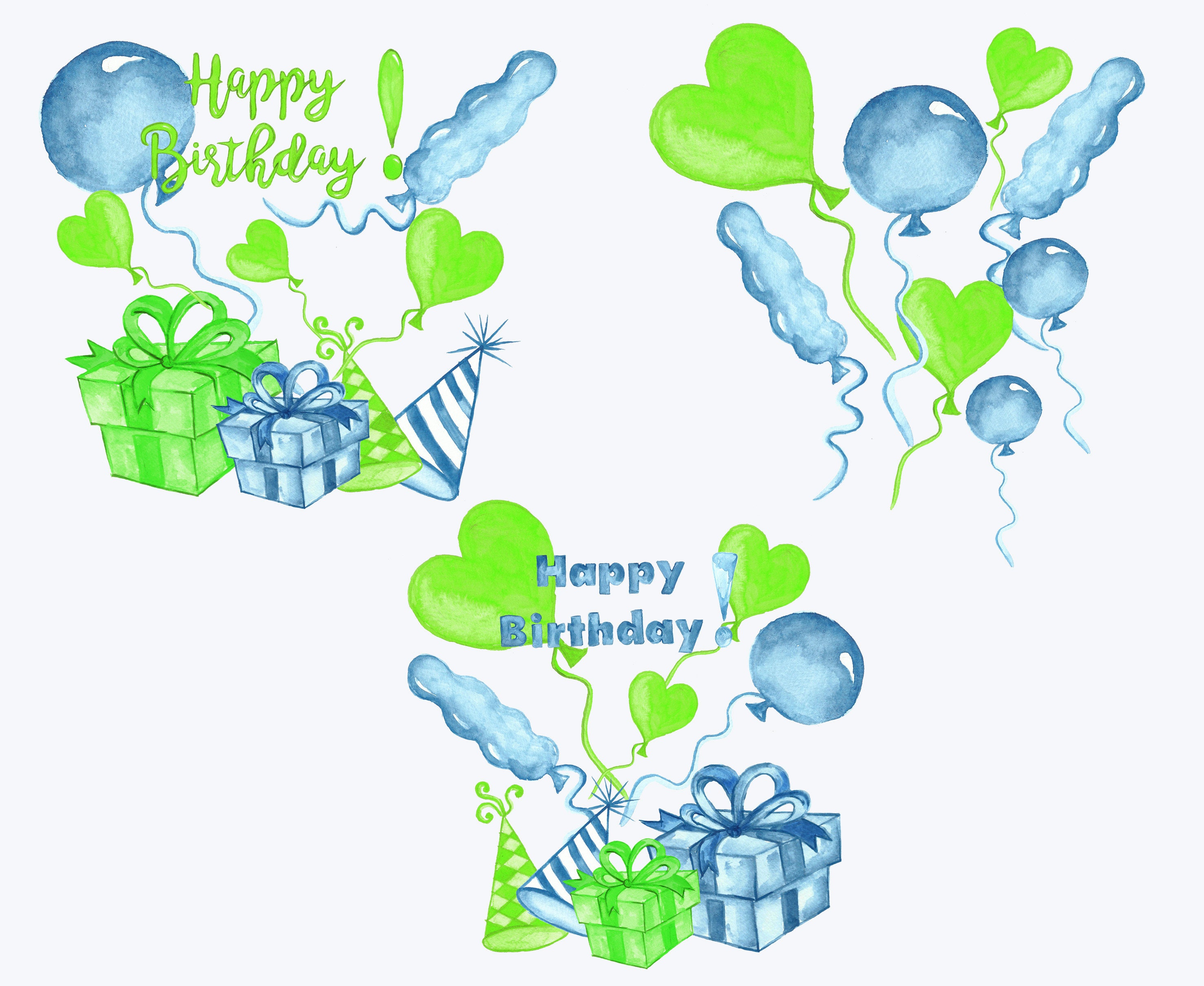 Party Clip Art, Birthday Clip Art, Watercolor Numbers, Bday Clipart