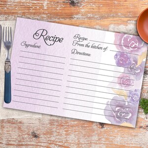 Recipe Card Bridal Printable. Instant Download Recipe Card. Watercolor Floral Recipe Card. - Etsy