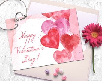 Printable Valentine card. Love card, Valentine greeting card, Romantic watercolor card.
