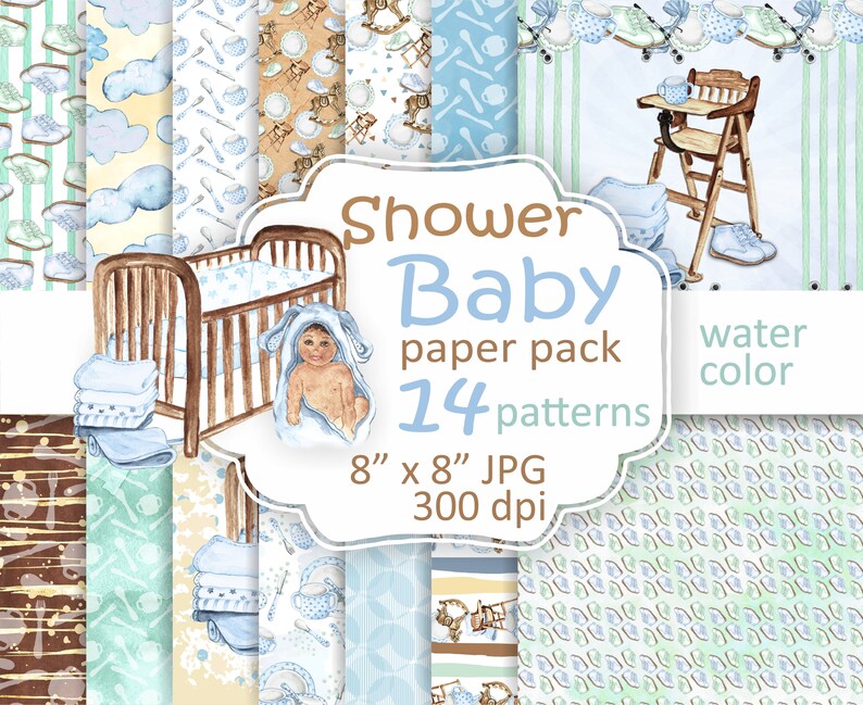 Baby Shower Paper Pack. Nursery Background. African American Baby Paper