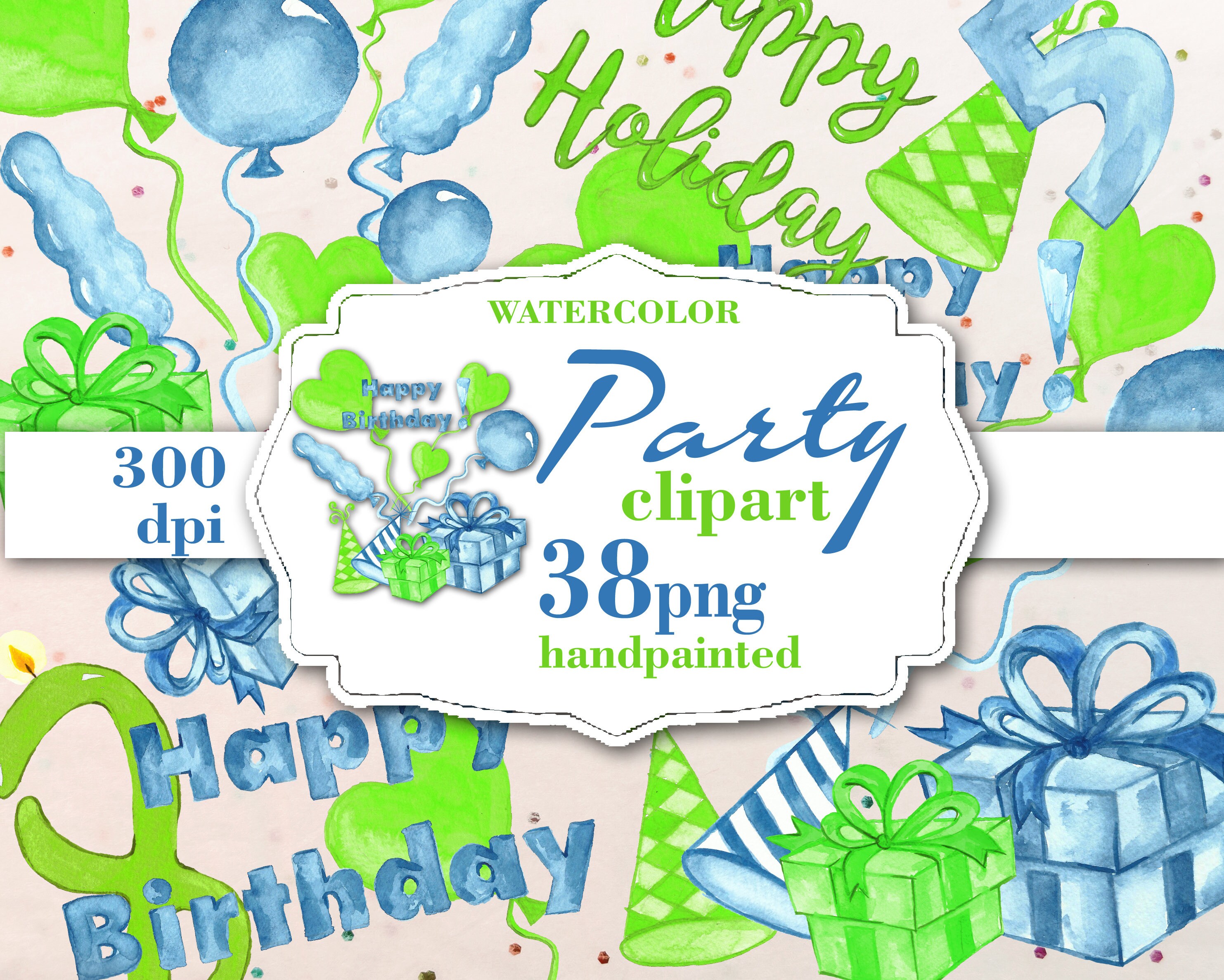 Party Clip Art, Birthday Clip Art, Watercolor Numbers, Bday Clipart