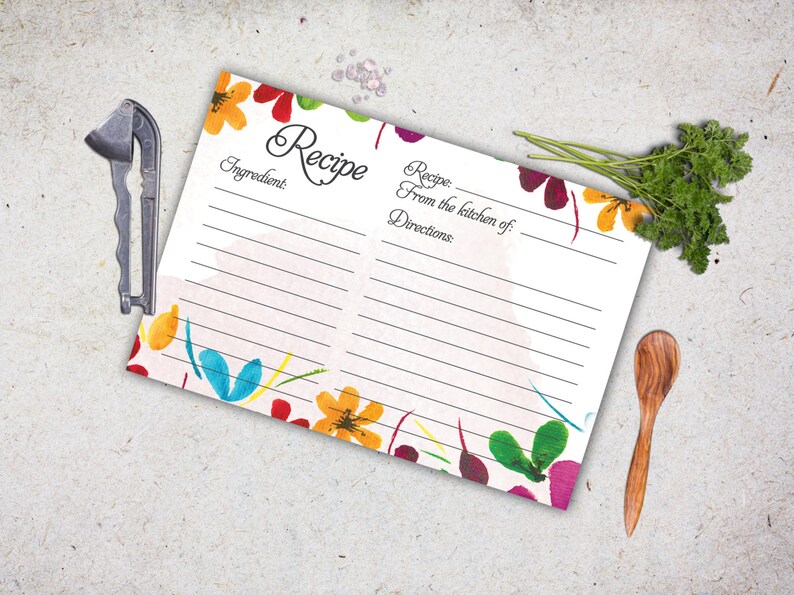 Recipe Card Bridal Printable. Instant Download Recipe Card. Watercolor ...