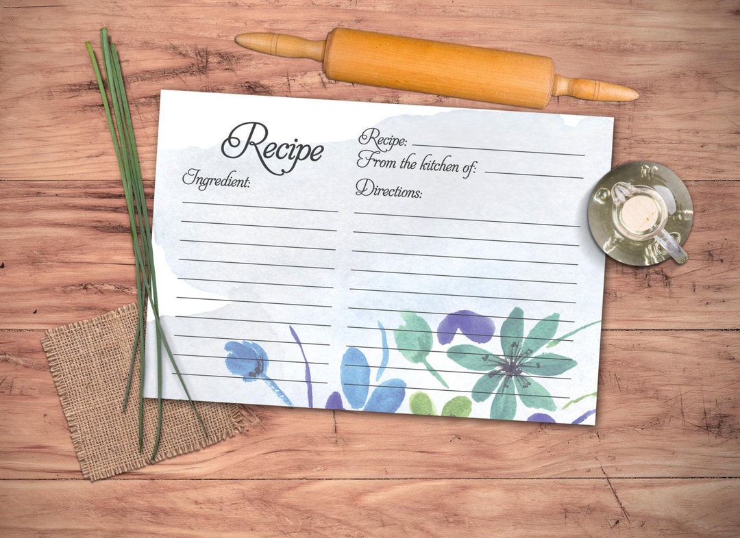Bridal Recipe Card Printable. Instant Download Recipe Card. Watercolor Floral Recipe Card. - Etsy