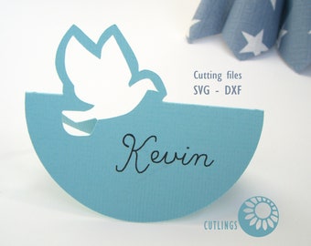 Dove place card cutting files, svg, dxf, cricut, silhouette cameo, christening, baptism, template