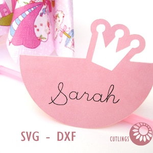 Cartão de lugar da coroa da princesa para aniversário, festa de nomeação ou batizado, svg, dxf, cricut, camafeu de silhueta, modelo, arquivo de corte