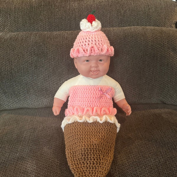 Crochet NB (0-1 Month) Baby Ice Cream Cone Cocoon, Costume, Baby Gift