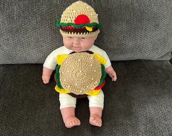 Crochet (0-1 M) Baby Cheeseburger Photo Prop, Costume, Baby Gift