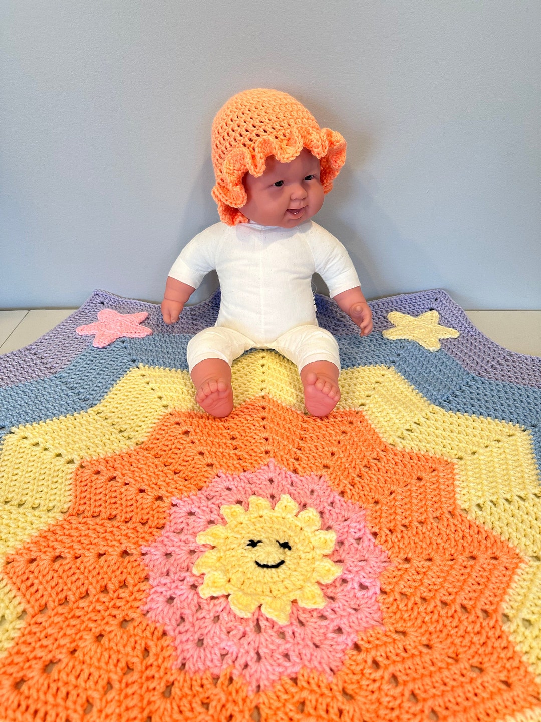 Crochet Baby Blanket and Sunhat Set, Beach Blanket, Sun Hat, Baby Gift
