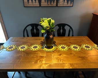 Crochet Sunflower Table Runner: Boho, Cotton Yarn, Centerpiece, 66-inch