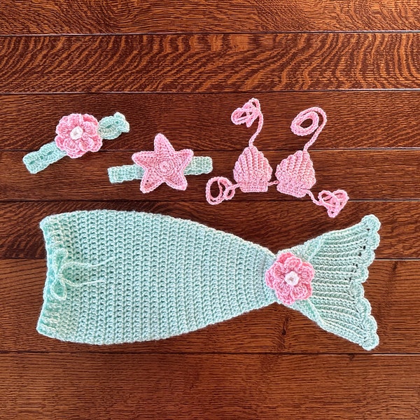 Crochet NB Baby Mermaid Tail Set, Photo Prop, Baby Gift, Costume