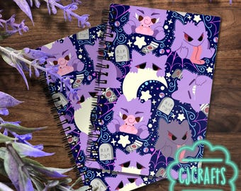 Silly Gengar Notebook, Ghost Type Notebook, Spooky and Cute Journal, Ruled Line Spiral Diary, Ghost Lover Gift, Supernatural Stationery,
