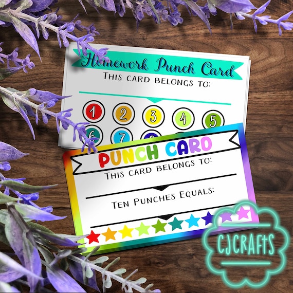 Classroom Incentives / Punch Cards / Homework Punch Card / Colorful and Fun  