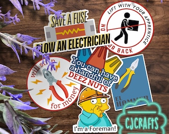 Pegatinas divertidas para casco de electricista: Calcomanías de capataz de cuello azul (paquete de 6)
