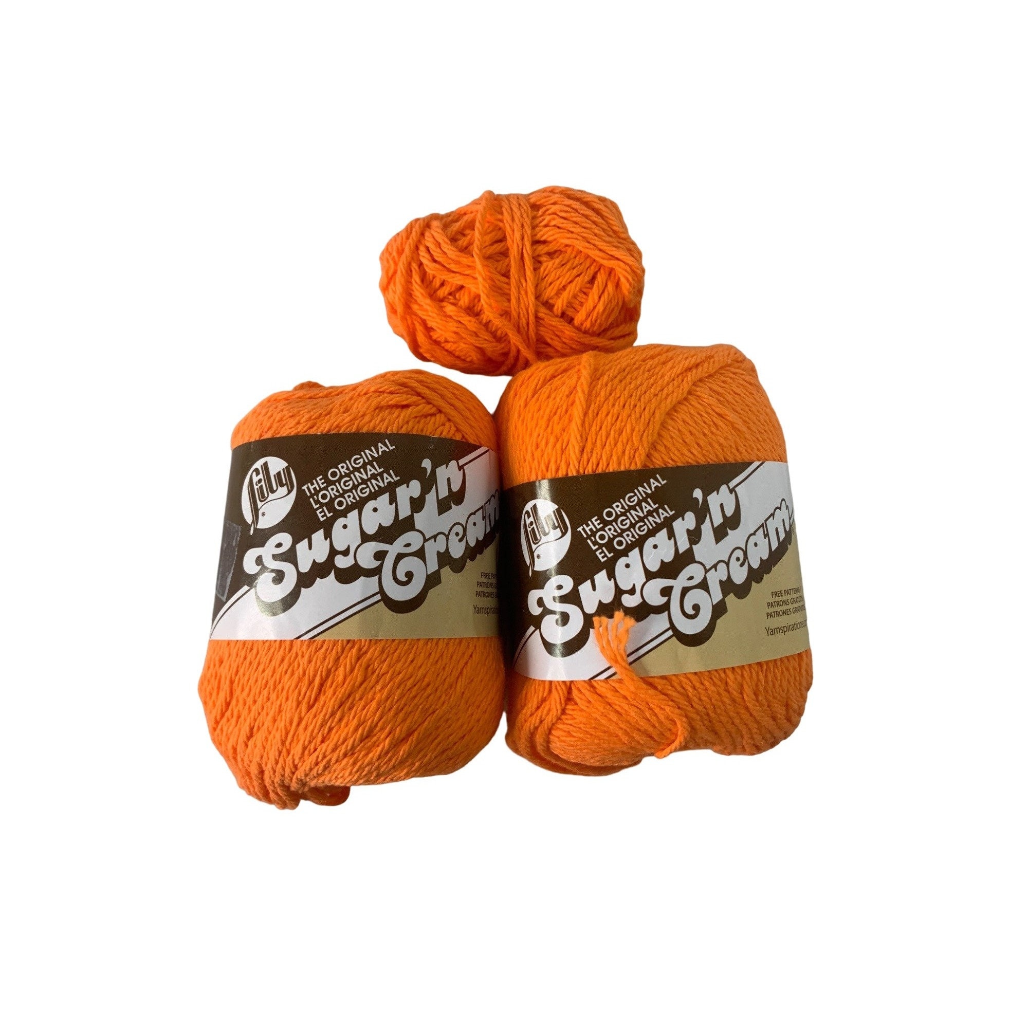 Sugar 'n Cream Cotton Yarn Hot Orange 01628 2.5 Oz AT597 Lot of 2 