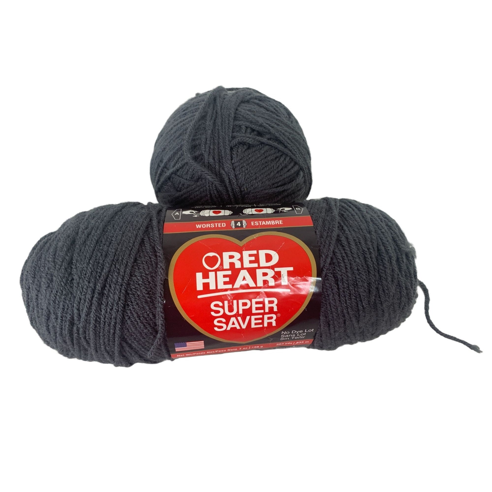 Red Heart Super Saver Yarn CHARCOAL (2 Pack) Medium Worsted 7 oz No Dye Lot