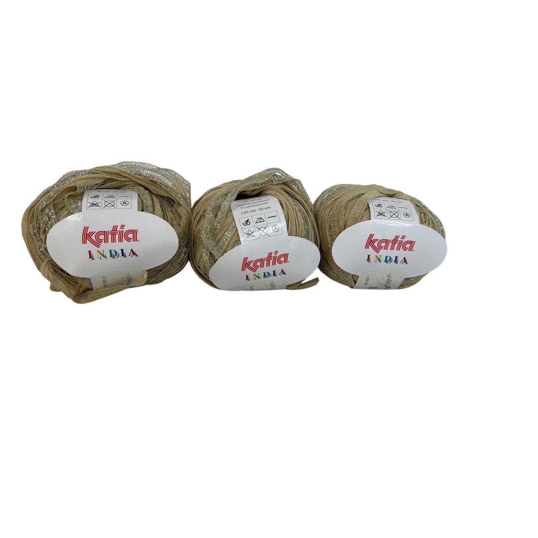 Katia India Metallic Ribbon Yarn 93 Yds Beige Silver Glitter AT846 Lot ...