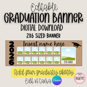 Editable Graduation Banner – Canva Template | Personalized Kinder–12th Photo Timeline | Instant Download