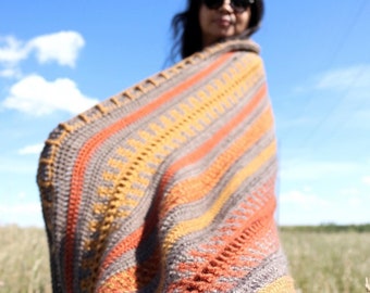 Modern Boho Crochet Blanket Wrap Pattern, Intermediate Crochet Pattern, Oversized Shawl Pattern in Neutral Colors, Crochet Wrap PDF Pattern