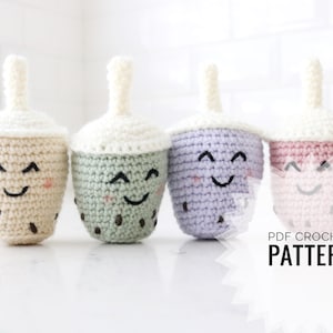Crochet Boba Tea Pattern, amigurumi boba pattern, kawaii bubble tea pattern, DIY milk tea plushie, Crochet bubble tea digital download