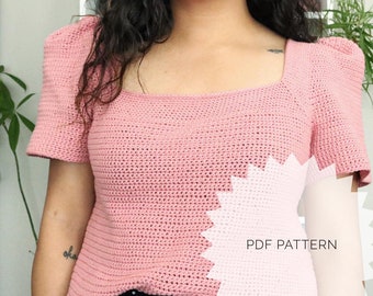 Crochet Top Pattern, Crochet Puff Sleeve Top,  Easy Crochet Pattern, Crochet Fashion, Retro Style, Forget Me Not Top Crochet, Blouse Pattern