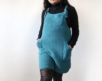 Crochet Overall Dress with Pockets PDF Pattern, Textured Crochet Dress, Jumper Dress Tutorial, Crochet Coverall Dress Pattern for Size XS-XL