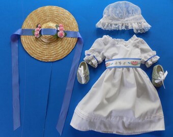 HTF American Girl Felicity Summer Outfit Doll Dress Gown Sash Hat Cap Shoes COMPLETE