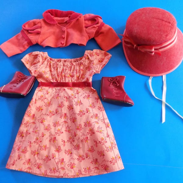 RARE American Girl Caroline Travel Outfit Doll Dress Boots Spencer Jacket & Hat EUC