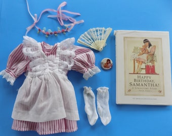 1st Rel. 1986 Pinafore Pleasant Company Samantha Birthday Outfit American Girl Doll 1992 Dress Circlet Socks Fan Book