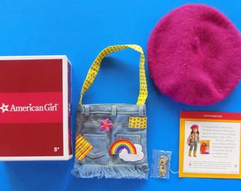 NIB Ivy Meet Accessories - American Girl Doll EARRINGS Beret Denim Purse Box