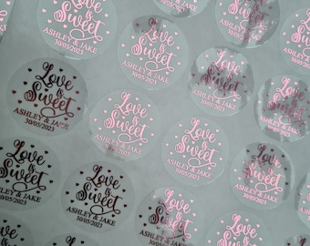 Love is sweet stickers, Wedding Stickers, envelope seals, personalised envelope seals, wedding favour stickers, love is sweet, sweet cones