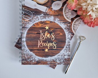 Personalised Recipe Book, Foiled Text, Laminated Cover, Recipe or lined pages