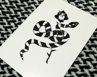 5x7" Snake & Flower Print